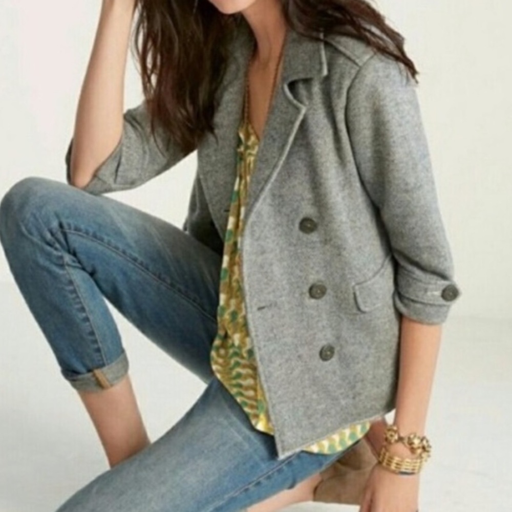 CAbi Double Breasted Gray Soft Blazer Anchor Buttons Size XS